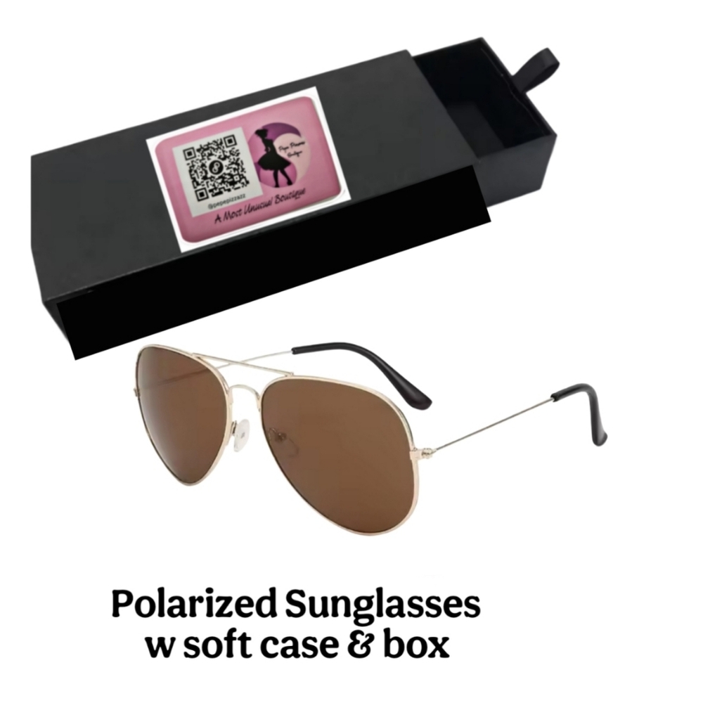 NIB Polarized Aviator Pilots Sunglasses w Case & box. PREMIUM GLASSES 2 Styles - Picture 2 of 2